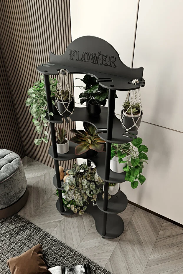 MİMOSA ÇİÇEKLİK SAKSILIK ÇOK AMAÇLI RAFI SİYAH